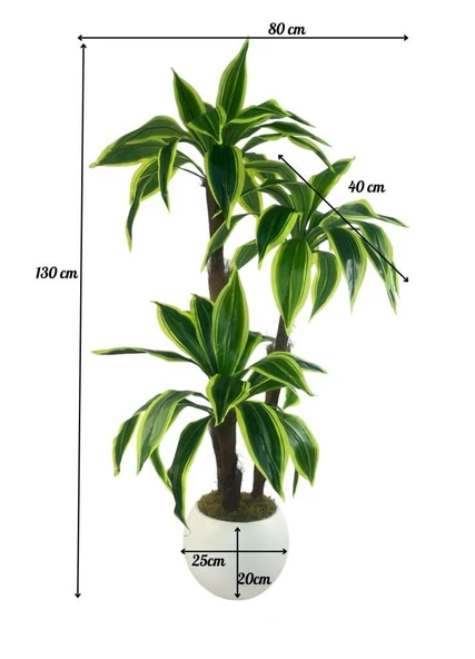 Yapay Ağacı Yukka Sarı Şeritli Draceena Ağacı Beyaz Küre Saksıda 100*50cm - Resim 7