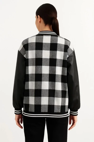 Kolları Suni Deri içi Astarlı Oduncu Kolej içi Ceket - Gri - Resim 2