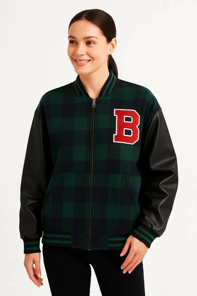 Kolları Suni Deri içi Astarlı Oduncu Kolej içi Ceket - Haki ürün görseli 1