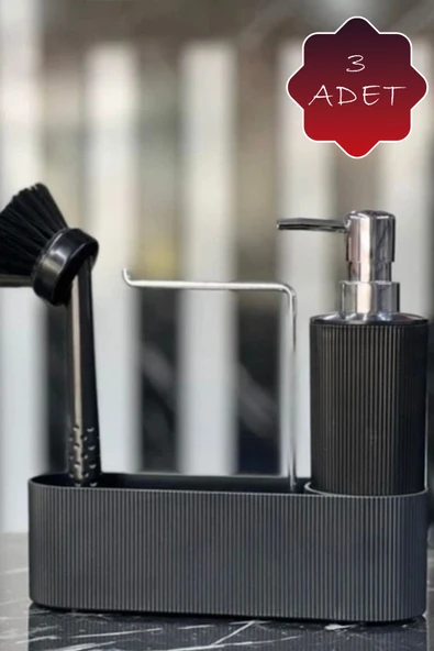 Mithra Life 3 Lü Krom Kapaklı Siyah Deterjanlık Fırçalı Mutfak Banyo Temizlik Seti Düzenleyici MIT1175 ürün görseli