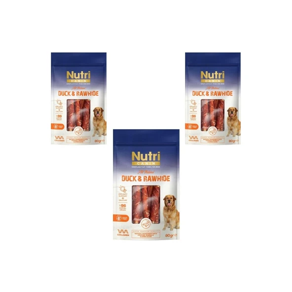 Nutri Canin Rawhide Ördek Eti Sarılı Kemik Köpek Ödülü 80 gr x 3 Adet et