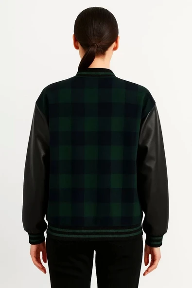 Kolları Suni Deri içi Astarlı Oduncu Kolej içi Ceket - Haki - Resim 2