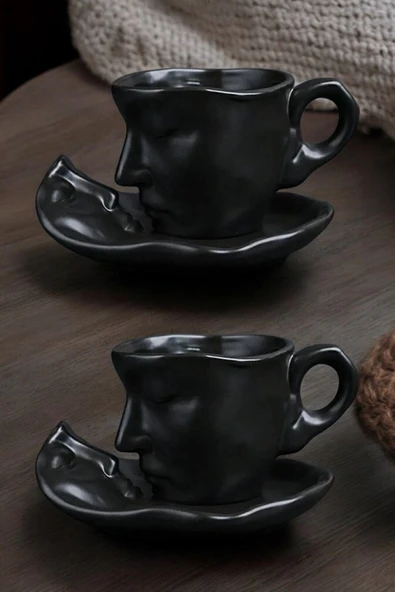 Mithra Life 2 Adet 260 ML Yüz Şekilli Seramik Siyah Fincan Takımı MIT1188 ürün görseli