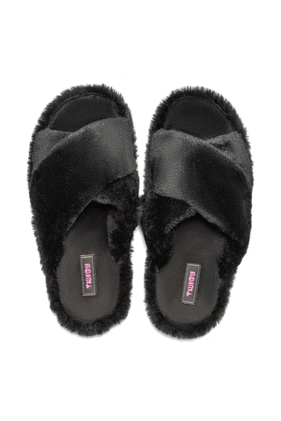 TWIGY TW ÇAPRAZ PELUŞ SİYAH KADIN EV TERLİK 36/41 - Resim 4