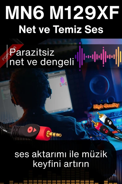 MN6 M129XF Rca Kablosu/1,5 Metre-3.5mm/aux Ses Kablosu-2rca Ses Kablosu-Ses Sistemi Uyumlu - 2