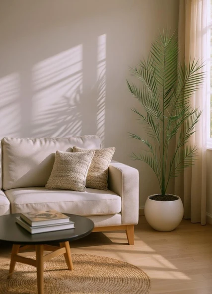 Yapay Ağaç 20 Yaprak Palmiye Ağacı Beyaz Küre Saksıda 130*60cm - Resim 8