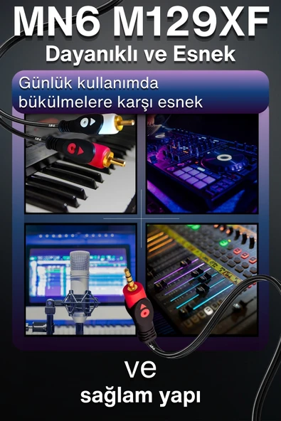 MN6 M129XF Rca Kablosu/5 Metre-3.5mm/aux Ses Kablosu-2rca Ses Kablosu-Ses Sistemi Uyumlu - 5