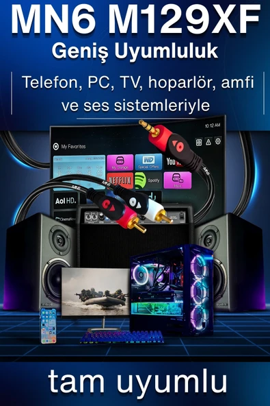 MN6 M129XF Rca Kablosu/1,5 Metre-3.5mm/aux Ses Kablosu-2rca Ses Kablosu-Ses Sistemi Uyumlu - 4