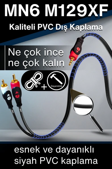 MN6 M129XF Rca Kablosu/3 Metre-3.5mm/aux Ses Kablosu-2rca Ses Kablosu-Ses Sistemi Uyumlu - 3
