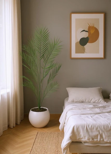 Yapay Ağaç 20 Yaprak Palmiye Ağacı Beyaz Küre Saksıda 130*60cm - Resim 3