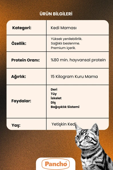 PANCHO RENKLİ YETİŞKİN KEDİ MAMASI 15KG - 3