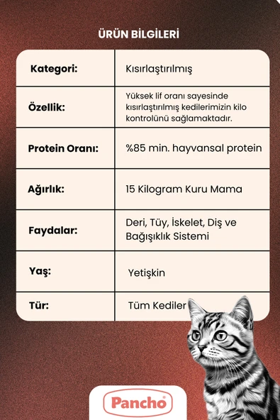 PANCHO KISIRLAŞTIRILMIŞ YETİŞKİN KEDİ MAMASI 15KG - 3
