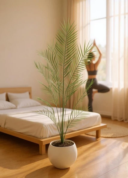 Yapay Ağaç 20 Yaprak Palmiye Ağacı Beyaz Küre Saksıda 130*60cm - Resim 7