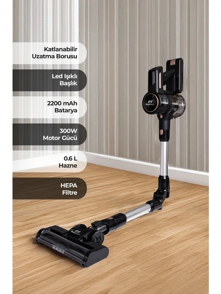 PİRANTECH ES411 LED Ekranlı Katlanabilir Yüksek Emiş Güçlü 300 Watt Dikey Şarjlı Süpürge - 3
