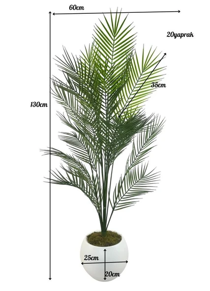 Yapay Ağaç 20 Yaprak Palmiye Ağacı Beyaz Küre Saksıda 130*60cm - Resim 4