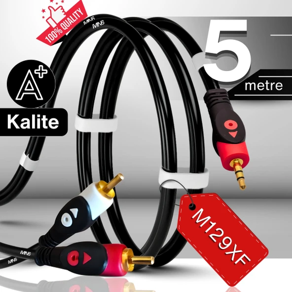 MN6 M129XF Rca Kablosu/5 Metre-3.5mm/aux Ses Kablosu-2rca Ses Kablosu-Ses Sistemi Uyumlu