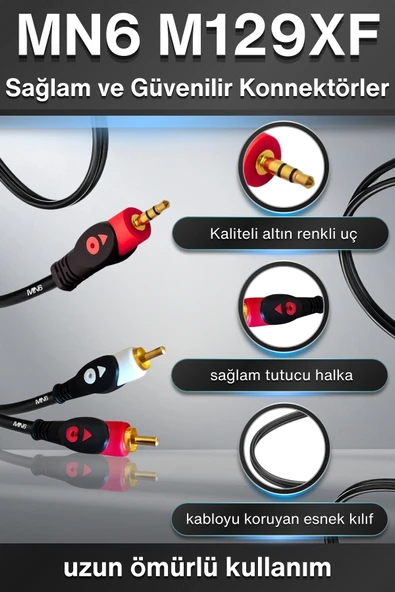 MN6 M129XF Rca Kablosu/1,5 Metre-3.5mm/aux Ses Kablosu-2rca Ses Kablosu-Ses Sistemi Uyumlu - 7