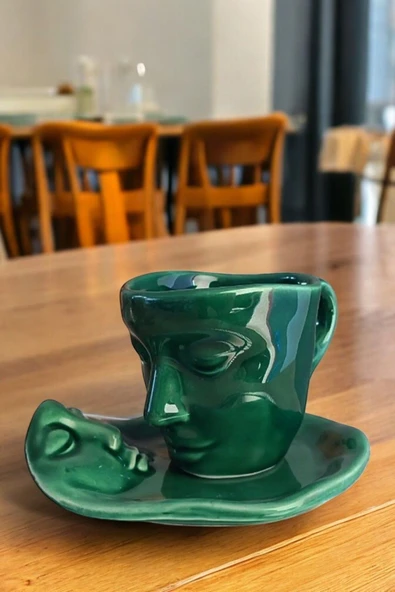 Mithra Life 260 ML Yüz Şekilli Seramik Yeşil Fincan Takımı MIT1189 ürün görseli