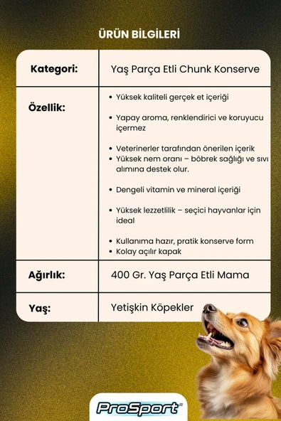 PROSPORT CHUNK KUZU ETLİ YETİŞKİN KÖPEK KONSERVE MAMA 400GR - 3