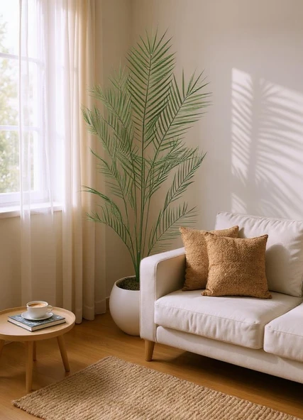 Yapay Ağaç 20 Yaprak Palmiye Ağacı Beyaz Küre Saksıda 130*60cm - Resim 2