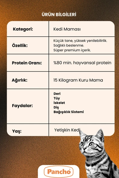 PANCHO KUZU ETLİ YETİŞKİN KEDİ MAMASI 15KG - 3