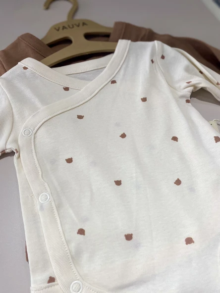 Bebek Zıbın 2 li Takım – Krem Desenli & Kahverengi