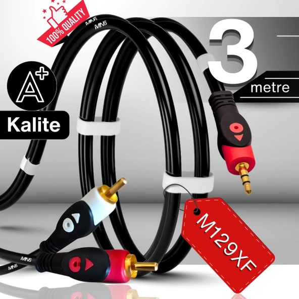 MN6 M129XF Rca Kablosu/3 Metre-3.5mm/aux Ses Kablosu-2rca Ses Kablosu-Ses Sistemi Uyumlu