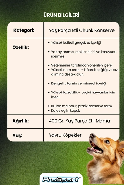 PROSPORT CHUNK KUZU ETLİ YAVRU KÖPEK KONSERVE MAMA 400GR - 4