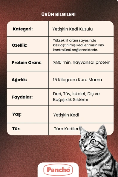 PANCHO GURME KUZU ETLİ YETİŞKİN KEDİ MAMASI 15KG - 4