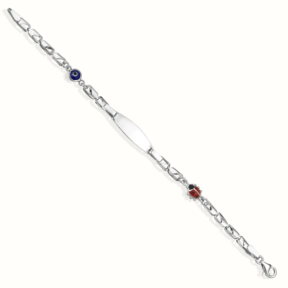 14 Ayar Altın Kaplama Kişiselleştirilmiş Uğur Böceği ve Göz Nazar Boncuklu Çocuk Bilekliği - BPC00101 - Resim 4