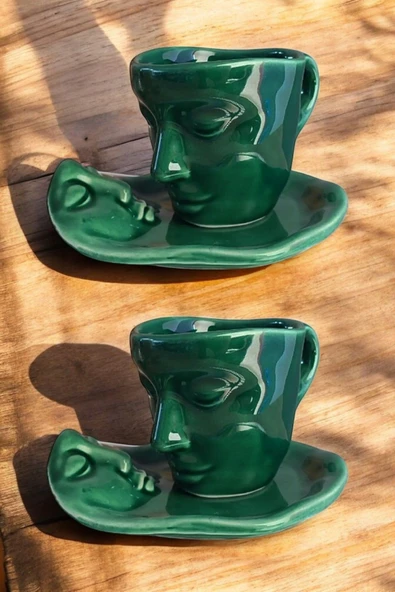 Mithra Life 2 Adet 260 ML Yüz Şekilli Seramik Yeşil Fincan Takımı MIT1190 ürün görseli