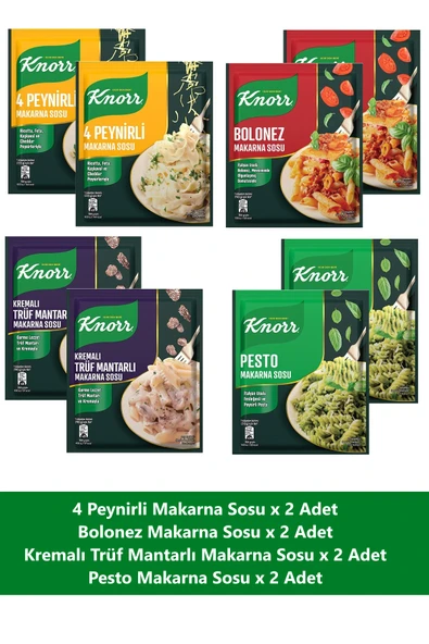 Knorr Makarna Sosu Seti x 8 Adet (Truf Mantarlı + Pesto + Bolonez + 4 Peynirli) ürün görseli