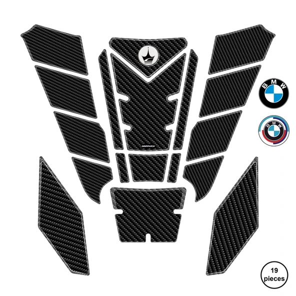BMW F750 GS 2025 ile Uyumlu Kaydırmaz 6D Karbon 19 Parça Tank Pad Seti GC69 ürün görseli