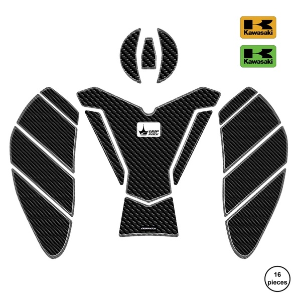 Kawasaki ZX-6R 2025 ile Uyumlu Kaydırmaz 6D Karbon 16 Parça Tank Pad Seti GC67 (Yeşil Motor) - 1