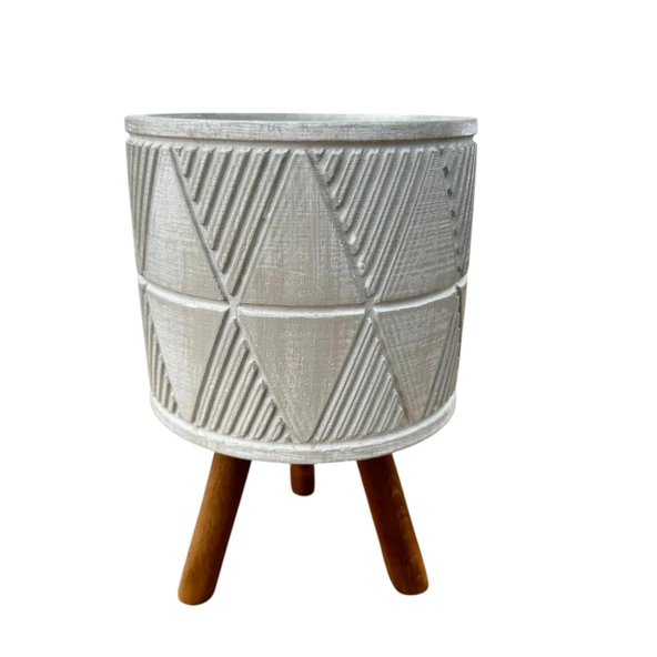 Bitki Tasarımı Ev dekorasyon Bej Piramit Ayaklı Beton Saksı Çiçeklik Saksılık - Resim 5