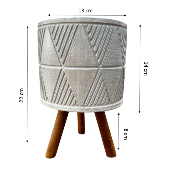 Bitki Tasarımı Ev dekorasyon Bej Piramit Ayaklı Beton Saksı Çiçeklik Saksılık - Resim 2