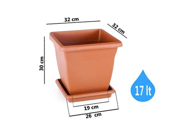 Omnipazar SO-VK03 Villa Kare Tabaklı Saksı Takımı 17 lt Kiremit 6 Adet - Resim 2
