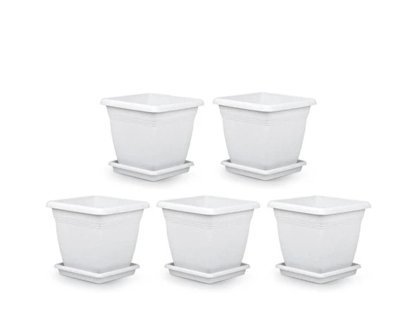 Omnipazar SO-VK04 Villa Kare Tabaklı Saksı Takımı 32 lt Kirli Beyaz 5 Adet ürün görseli