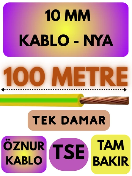 Öznur 10 MM NYA Kablo Metre Seçenekli (Sarı-Yeşil) - Resim 2