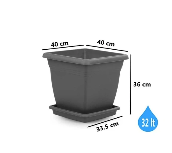 Omnipazar SO-VK04 Villa Kare Tabaklı Saksı Takımı 32 lt Antrasit 5 Adet - 2