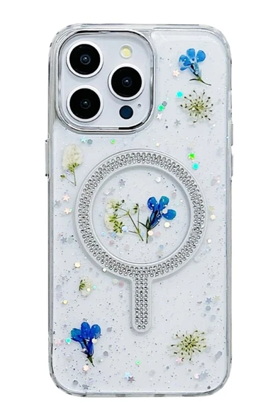 iPhone 15 Pro Max Flower Magsafe Kapak - Krem - 1