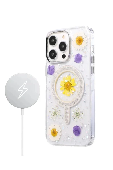 iPhone 15 Pro Max Flower Magsafe Kapak - Krem - 2