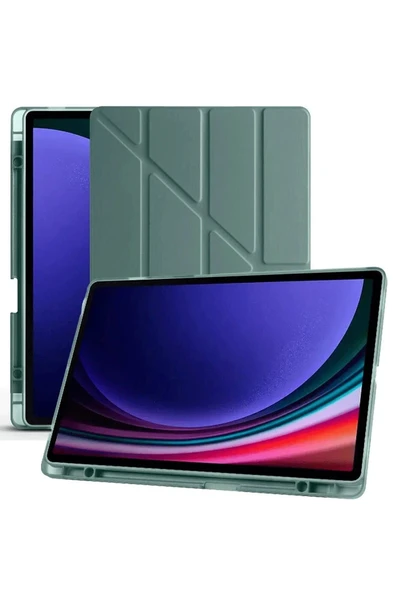 Samsung Galaxy X610 Tab S9 FE Plus 12.4 Kılıf Kalemlikli Mars Tablet Kılıfı - Koyu Yeşil - 4