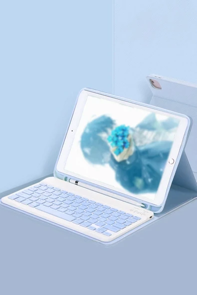 iPad 5 Air 9.7 Kılıf KC01 Smart Klavyeli Tablet Kılıfı - Mavi - 1