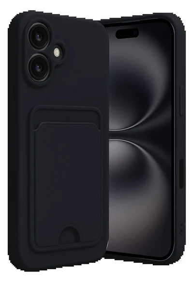 iPhone 16 Kılıf Kelvin Kartvizitli Silikon - Siyah - 1