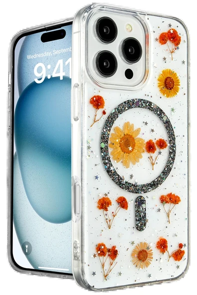 iPhone 16 Pro Kılıf Daisy Simli Magsafe Kapak - Siyah - 1