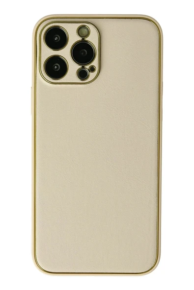 iPhone 13 Pro Kılıf Coco Deri Silikon Kapak - Gold - 1