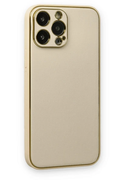 iPhone 13 Pro Kılıf Coco Deri Silikon Kapak - Gold - 2