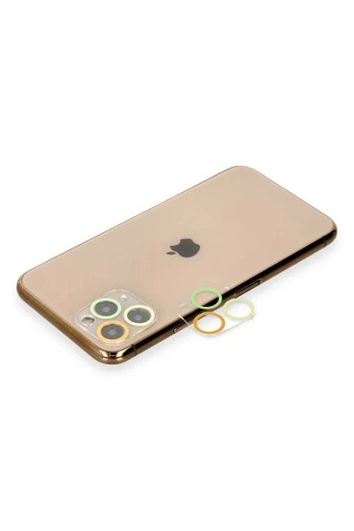 iPhone 11 Pro Max Renkli Kamera Lens Koruma Cam - Sarı-Turuncu - 1