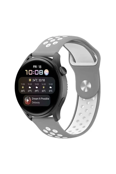Watch 20mm Spor Delikli Kordon - Gri-Beyaz - 1